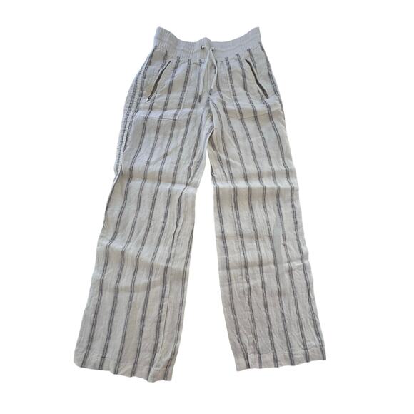 Athleta Cabo Linen Cream and Navy Striped Wide Leg Pants Size 2 - Picture 1 of 7